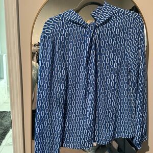 Ann Taylor Factory Blue Chain Tie-Neck Blouse